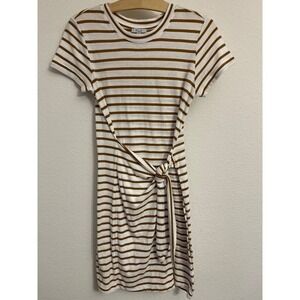 Rails Women XXS White Brown Striped Side Tie Cotton T-Shirt Mini Dress